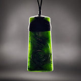 Natural Jade Etched Toki Pendant Necklace (N2300)