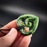 Natural Jade Triple Koru Heart Pendant Necklace (N2244)