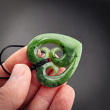 Natural Jade Triple Koru Heart Pendant Necklace (N2215)