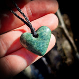 NZ Greenstone Pounamu Heart Pendant Necklace (N626)