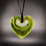 Natural Jade Double Koru Heart Pendant Necklace (N2208)