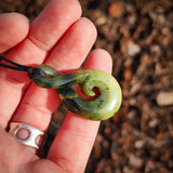 Natural Nephrite Jade Koru Twist Pendant Necklace (N1057)
