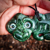 Natural Nephrite Jade Side Hei Tiki Pendant Necklace (N1054)