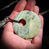 NZ Greenstone Pounamu Disk Pendant Necklace (N415)