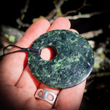 NZ Greenstone Pounamu Disk Pendant Necklace (N419)