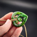 Natural Jade Triple Koru Heart Pendant Necklace (N2256)