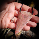 NZ Rhodonite / Pink Pounamu Niho Tooth Pendant Necklace (N671)