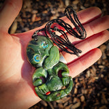 NZ Greenstone Pounamu XL Tiki Pendant Necklace (N836)