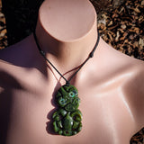 NZ Greenstone Pounamu Hei Tiki Pendant Necklace (N965)