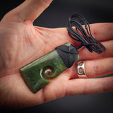 Natural Jade Side Koru Toki Pendant Necklace (N2251)