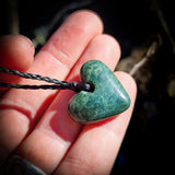NZ Greenstone Pounamu Heart Pendant Necklace (N626)