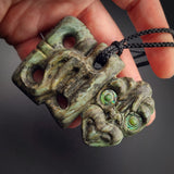 Natural Obay Stone / Polychrome Schist Hei Tiki Pendant Necklace (N2124)