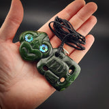 Natural Jade Side Hei Tiki Pendant Necklace (N2301)