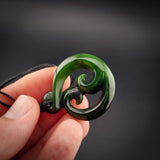 Natural Jade Double Koru Twist Pendant Necklace (N2216)