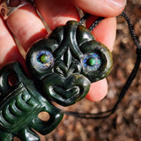 Natural Jade Hei Tiki Pendant Necklace (N1153)