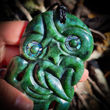 NZ Greenstone Pounamu XL Tiki Pendant Necklace (N804)