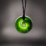 Natural NZ Jade Inward Koru Jube Pendant Necklace (N2274)