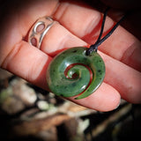 NZ Greenstone / Pounamu Open Koru Pendant Necklace (N669)