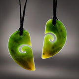 2pcs Matching Set Koru Heart Natural Jade Pendant Necklaces (N2281)