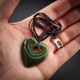 Natural Jade Double Koru Heart Pendant Necklace (N2208)