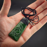 Natural Jade Etched Toki Pendant Necklace (N2300)