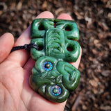 Natural Jade Hei Tiki Pendant Necklace (N1155)