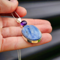 Solid Sterling Silver & Natural Kyanite Handmade Double Setting Necklace