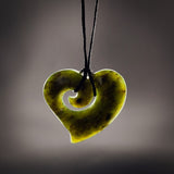 Natural Jade Koru Heart Pendant Necklace (N2179)