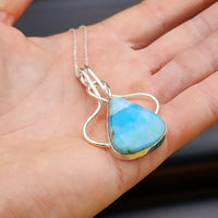 Solid Sterling Silver & Natural Blue Larimar Handmade Pear Necklace