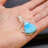 Solid Sterling Silver & Natural Blue Larimar Handmade Pear Necklace