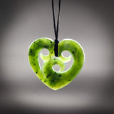 Natural Jade Triple Koru Heart Pendant Necklace (N2215)
