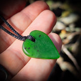 NZ Greenstone Pounamu Heart Pendant Necklace (N710)