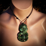 NZ Greenstone Pounamu XL Tiki Pendant Necklace (N836)