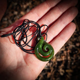 NZ Greenstone Pounamu Twist Koru Pendant Necklace (N824)