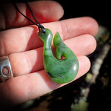 NZ Greenstone / Pounamu Whale Tail Hook Pendant Necklace (N713)