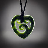 Natural Jade Triple Koru Heart Pendant Necklace (N2244)