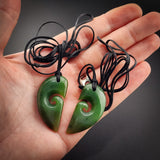 2pcs Matching Set Koru Heart Natural Jade Pendant Necklaces (N2281)