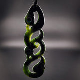 Natural Jade XL Double Manaia Pendant Necklace (N2241)