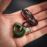 Natural Jade Koru Heart Pendant Necklace (N2179)