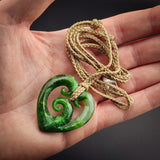 Natural Jade Triple Koru Heart Pendant Necklace (N2256)