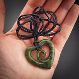 Natural Jade Koru Heart Pendant Necklace (N2127)