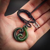 Natural Jade Double Koru Twist Pendant Necklace (N2216)