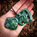 Natural Nephrite Jade Side Hei Tiki Pendant Necklace (N1054)