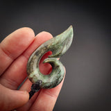Natural Obay Stone / Polychrome Schist Koru Hook Pendant Necklace (N2129)