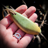 NZ Greenstone Pounamu Freeform Drop Pendant Necklace (N738)