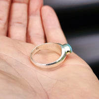 (T) Solid Sterling Silver & Natural Larimar Rustic Handmade Oval Solitaire Ring