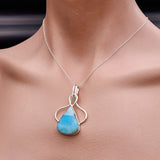 Solid Sterling Silver & Natural Blue Larimar Handmade Pear Necklace