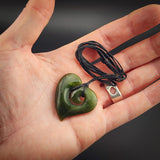 Natural NZ Jade Koru Heart Pendant Necklace (N2276)