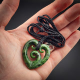 Natural Jade Triple Koru Heart Pendant Necklace (N2244)