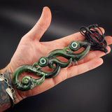 Natural Jade XL Double Manaia Pendant Necklace (N2241)